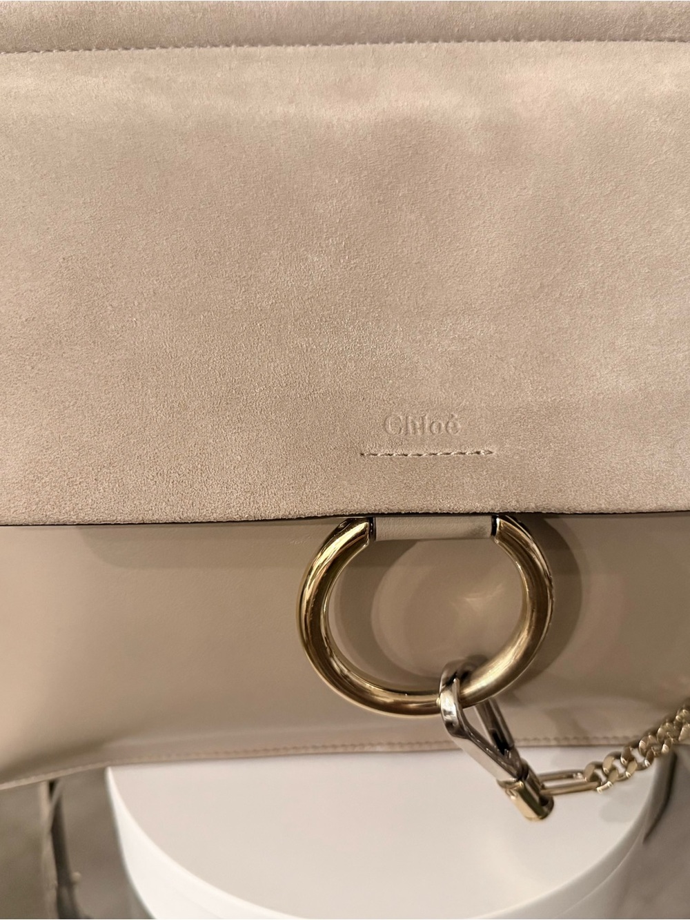 Pre-owned Yves Saint Laurent Beige Suede and Leather Shoulder Bag with Gold Ring